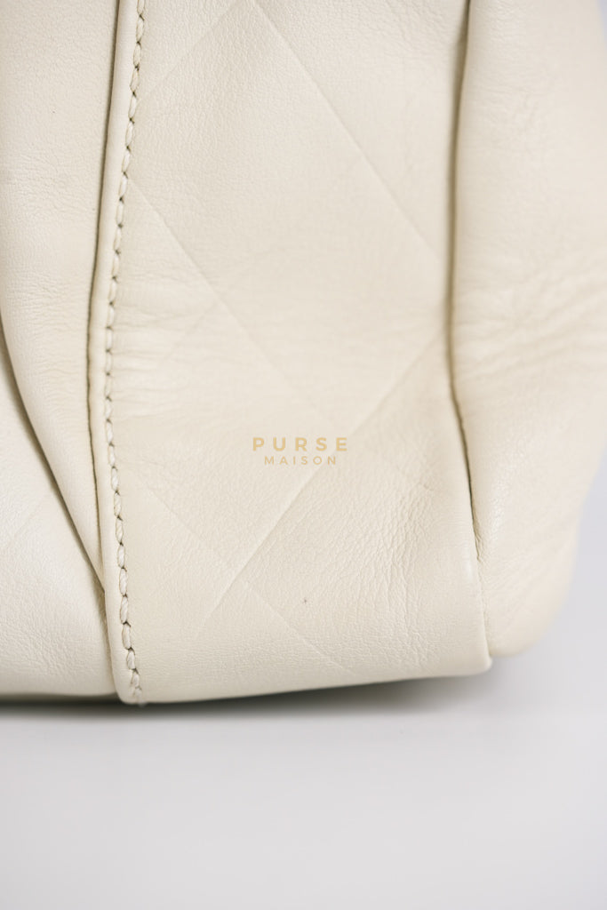 Chevron V-Stitch Cream Calfskin Leather Boston Bag Series 10 | Purse Maison Luxury Bags Shop