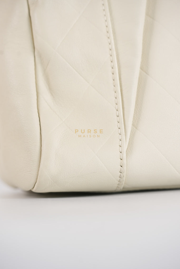 Chevron V-Stitch Cream Calfskin Leather Boston Bag Series 10 | Purse Maison Luxury Bags Shop