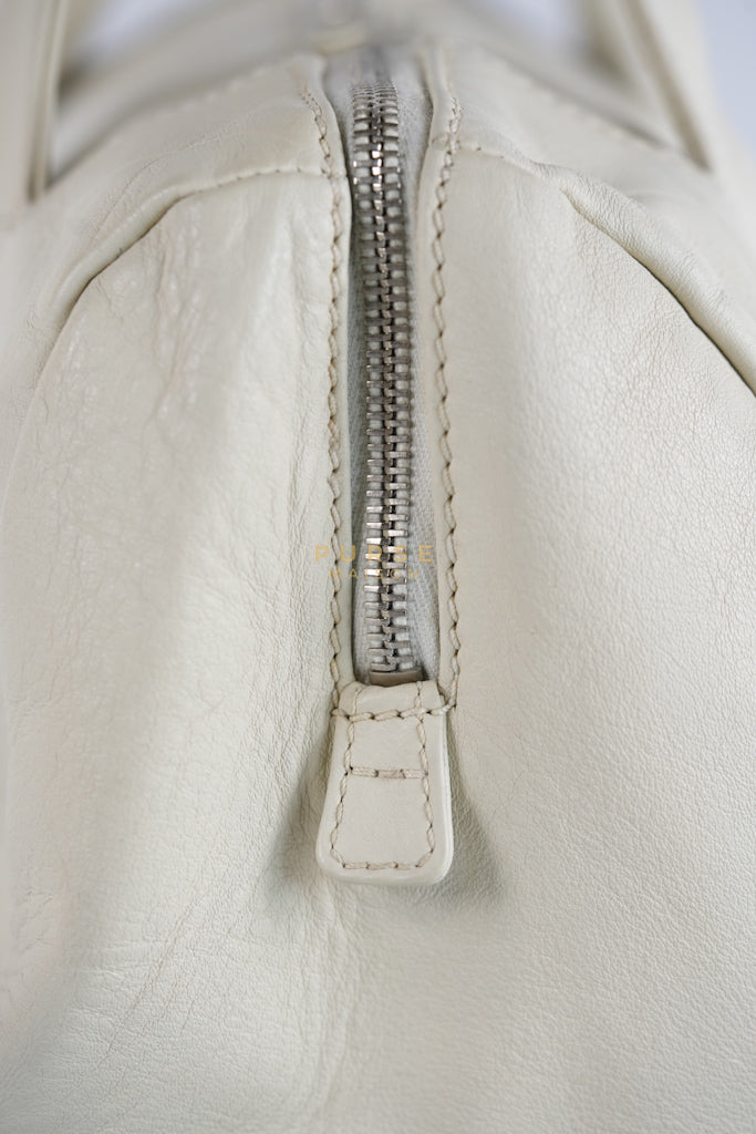 Chevron V-Stitch Cream Calfskin Leather Boston Bag Series 10 | Purse Maison Luxury Bags Shop