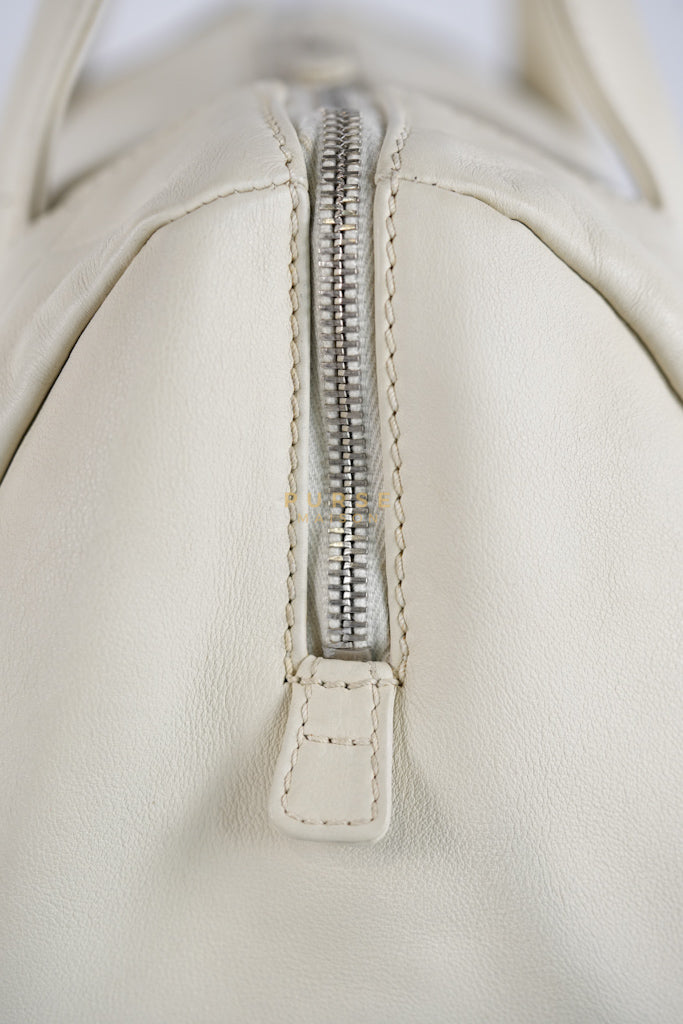 Chevron V-Stitch Cream Calfskin Leather Boston Bag Series 10 | Purse Maison Luxury Bags Shop