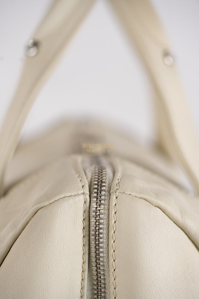 Chevron V-Stitch Cream Calfskin Leather Boston Bag Series 10 | Purse Maison Luxury Bags Shop