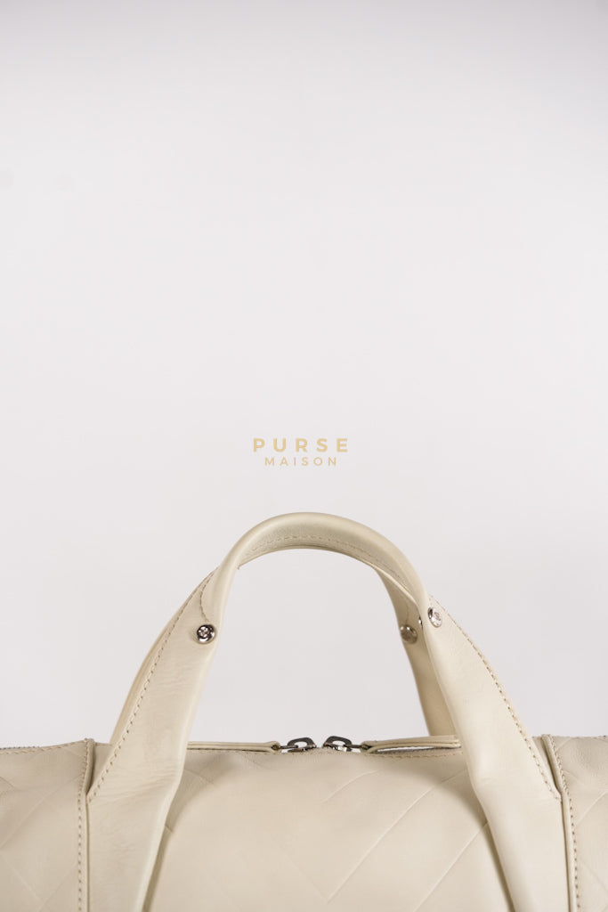Chevron V-Stitch Cream Calfskin Leather Boston Bag Series 10 | Purse Maison Luxury Bags Shop