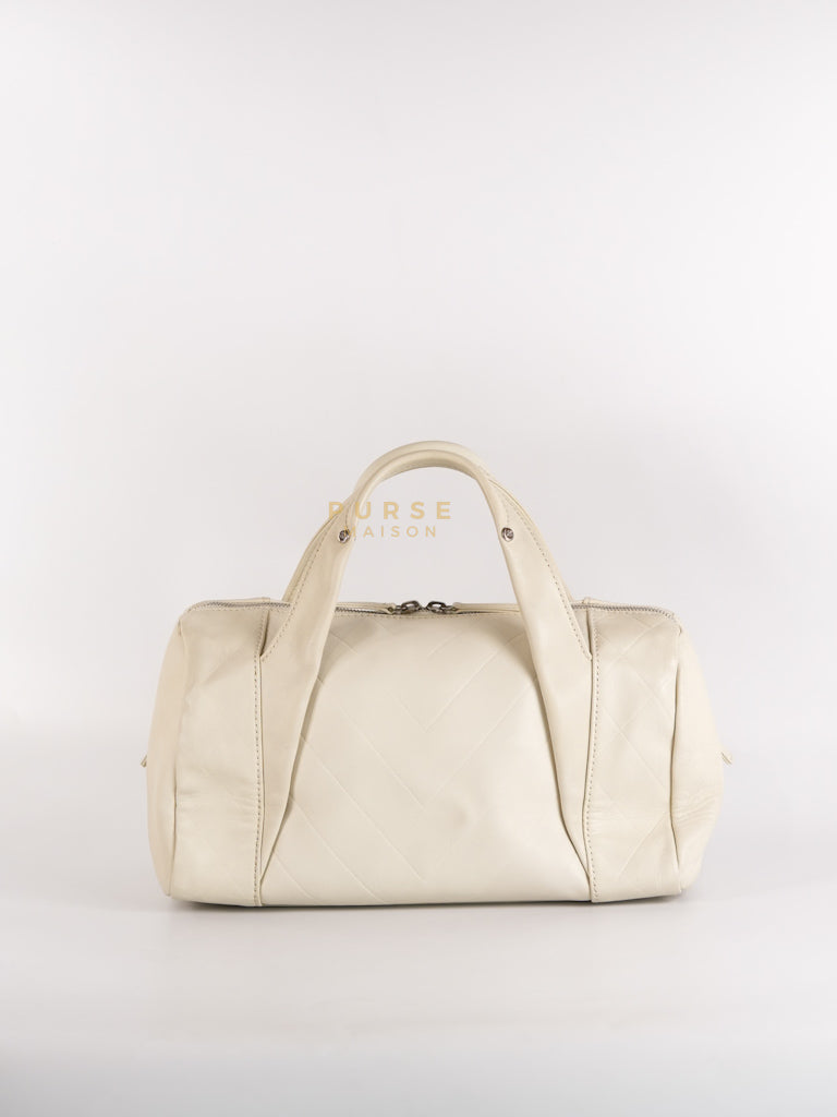 Chevron V-Stitch Cream Calfskin Leather Boston Bag Series 10 | Purse Maison Luxury Bags Shop