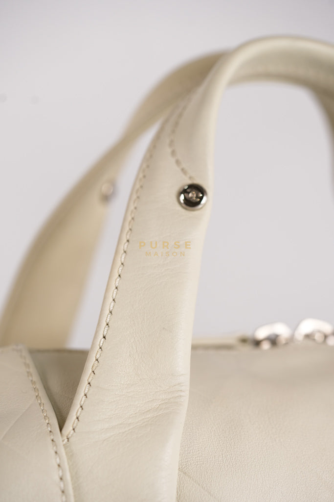 Chevron V-Stitch Cream Calfskin Leather Boston Bag Series 10 | Purse Maison Luxury Bags Shop