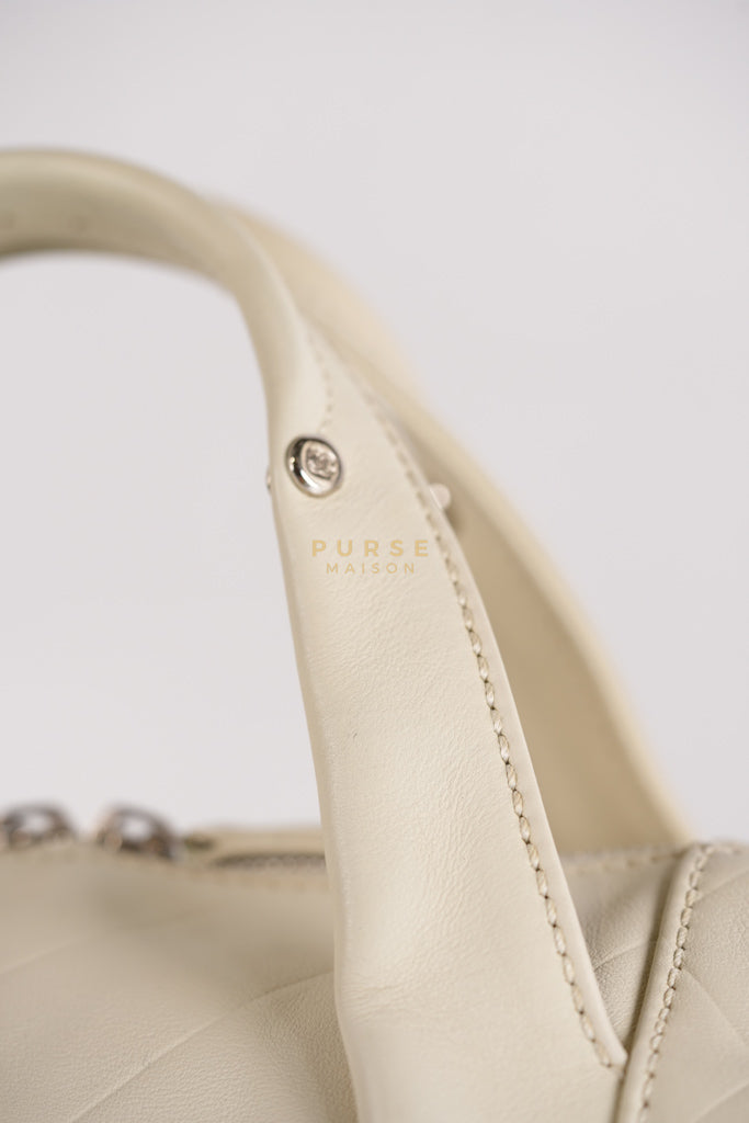 Chevron V-Stitch Cream Calfskin Leather Boston Bag Series 10 | Purse Maison Luxury Bags Shop