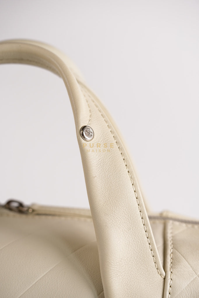 Chevron V-Stitch Cream Calfskin Leather Boston Bag Series 10 | Purse Maison Luxury Bags Shop