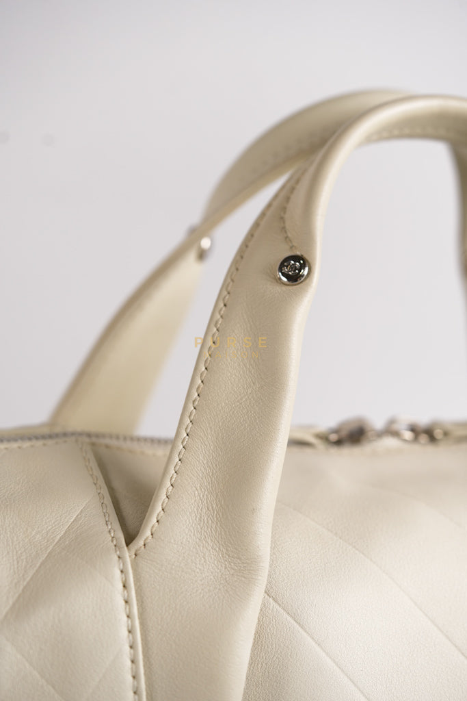 Chevron V-Stitch Cream Calfskin Leather Boston Bag Series 10 | Purse Maison Luxury Bags Shop