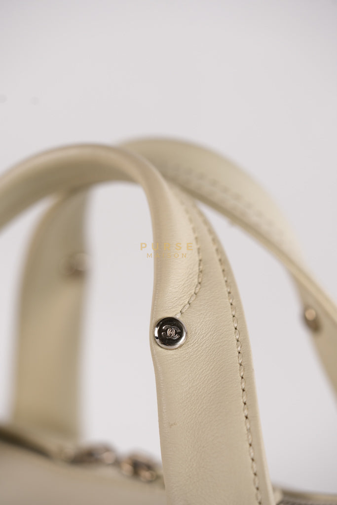 Chevron V-Stitch Cream Calfskin Leather Boston Bag Series 10 | Purse Maison Luxury Bags Shop