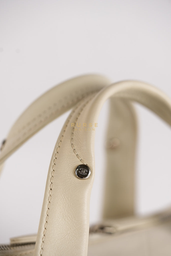 Chevron V-Stitch Cream Calfskin Leather Boston Bag Series 10 | Purse Maison Luxury Bags Shop