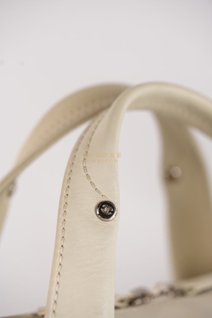 Chevron V-Stitch Cream Calfskin Leather Boston Bag Series 10 | Purse Maison Luxury Bags Shop