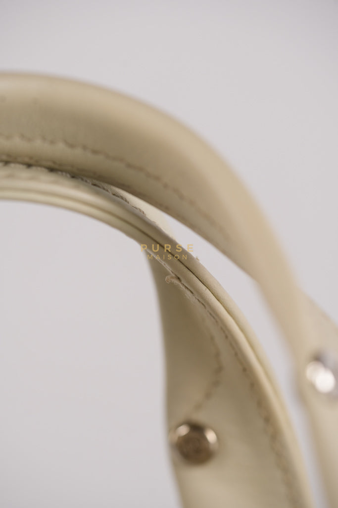 Chevron V-Stitch Cream Calfskin Leather Boston Bag Series 10 | Purse Maison Luxury Bags Shop