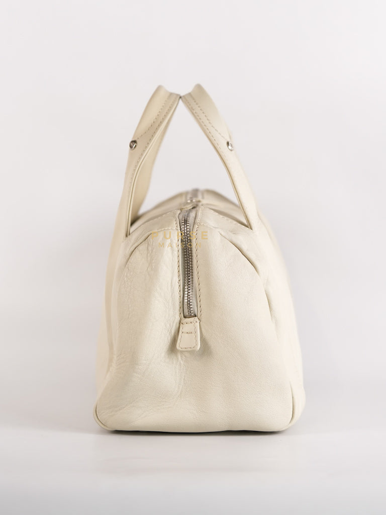 Chevron V-Stitch Cream Calfskin Leather Boston Bag Series 10 | Purse Maison Luxury Bags Shop