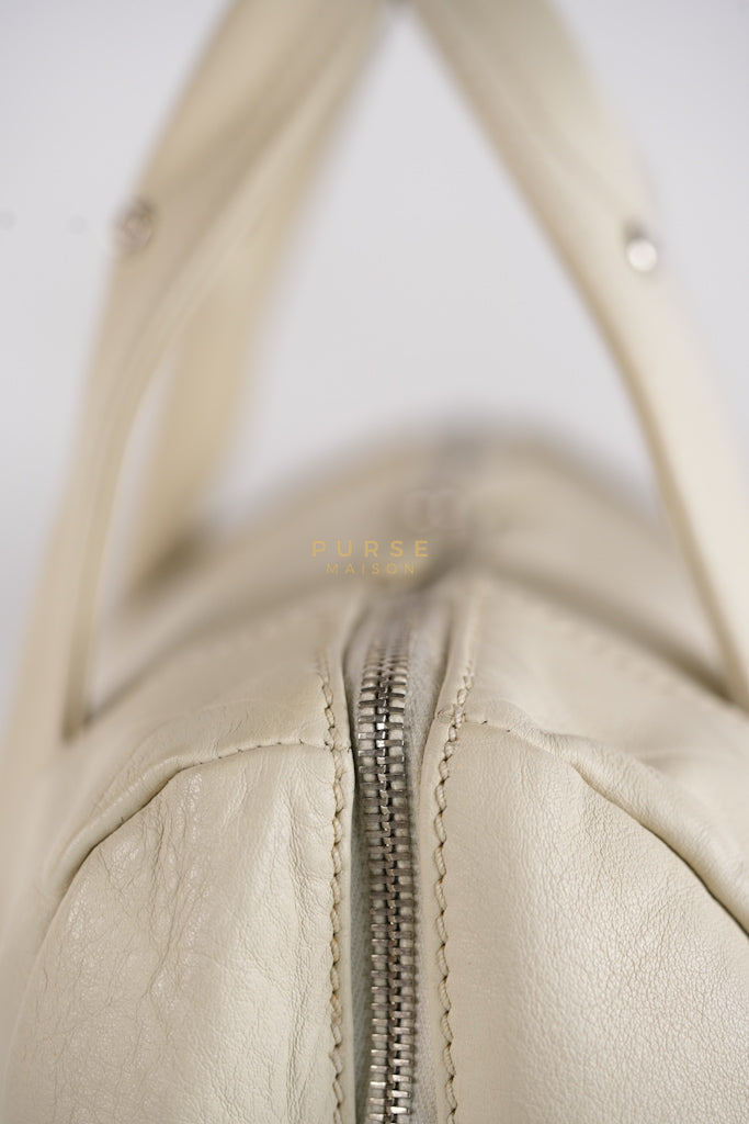 Chevron V-Stitch Cream Calfskin Leather Boston Bag Series 10 | Purse Maison Luxury Bags Shop