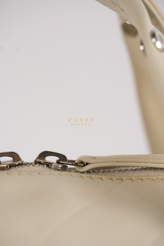 Chevron V-Stitch Cream Calfskin Leather Boston Bag Series 10 | Purse Maison Luxury Bags Shop