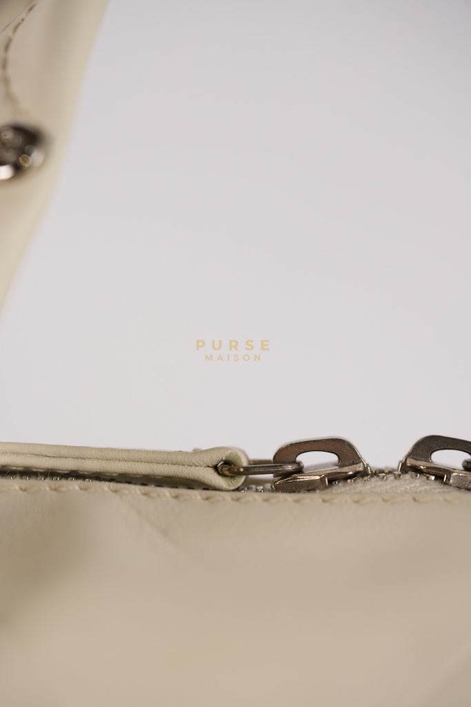 Chevron V-Stitch Cream Calfskin Leather Boston Bag Series 10 | Purse Maison Luxury Bags Shop