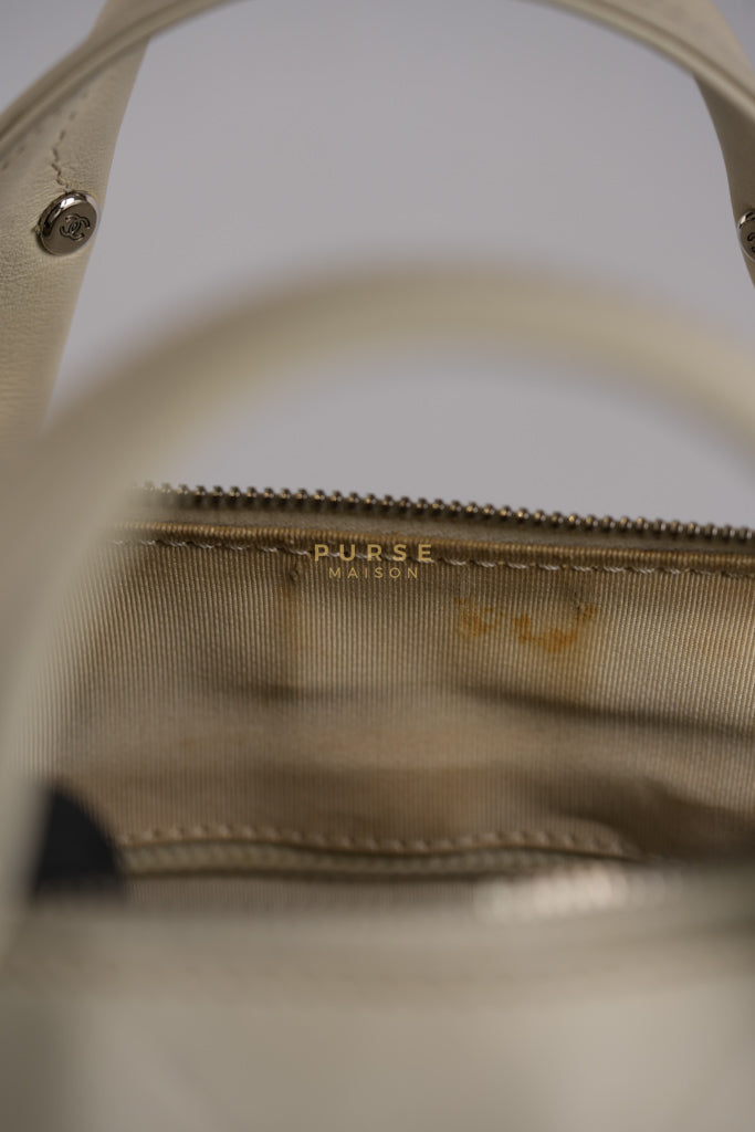 Chevron V-Stitch Cream Calfskin Leather Boston Bag Series 10 | Purse Maison Luxury Bags Shop