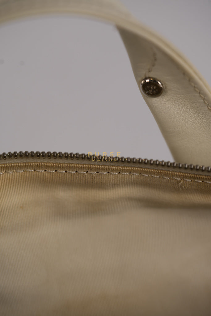 Chevron V-Stitch Cream Calfskin Leather Boston Bag Series 10 | Purse Maison Luxury Bags Shop