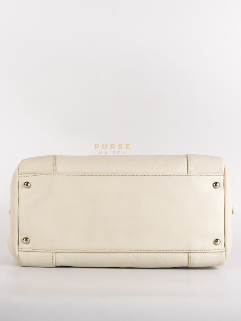 Chevron V-Stitch Cream Calfskin Leather Boston Bag Series 10 | Purse Maison Luxury Bags Shop