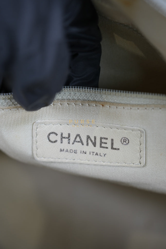 Chevron V-Stitch Cream Calfskin Leather Boston Bag Series 10 | Purse Maison Luxury Bags Shop