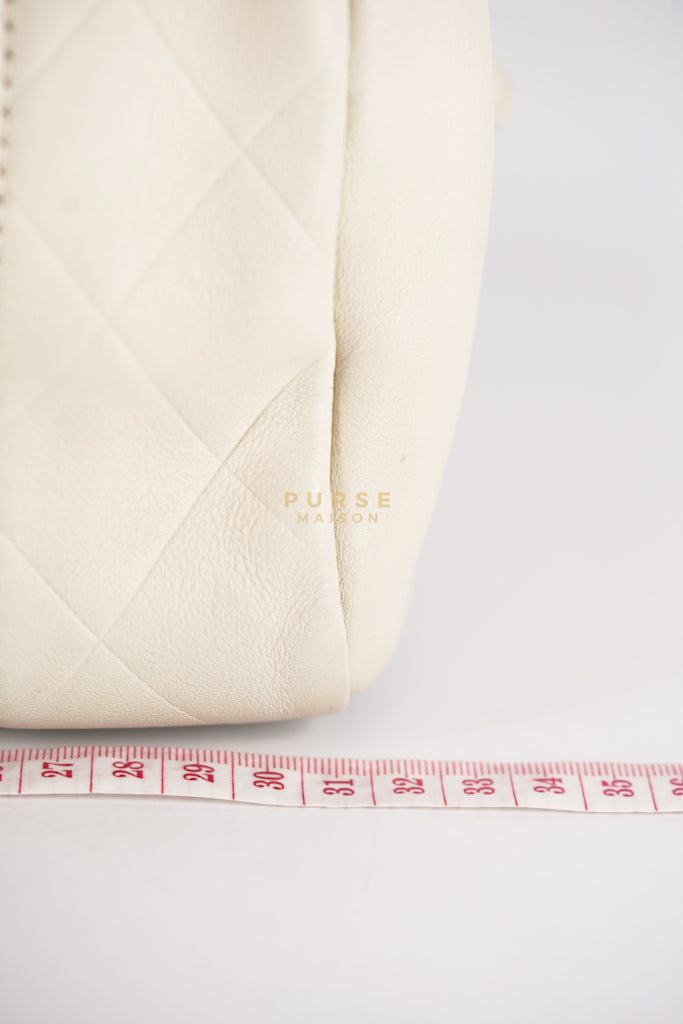 Chevron V-Stitch Cream Calfskin Leather Boston Bag Series 10 | Purse Maison Luxury Bags Shop