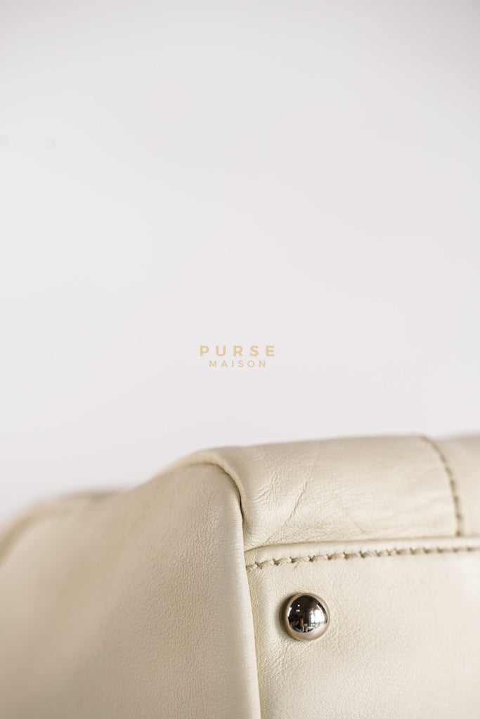 Chevron V-Stitch Cream Calfskin Leather Boston Bag Series 10 | Purse Maison Luxury Bags Shop