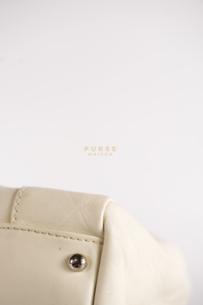 Chevron V-Stitch Cream Calfskin Leather Boston Bag Series 10 | Purse Maison Luxury Bags Shop