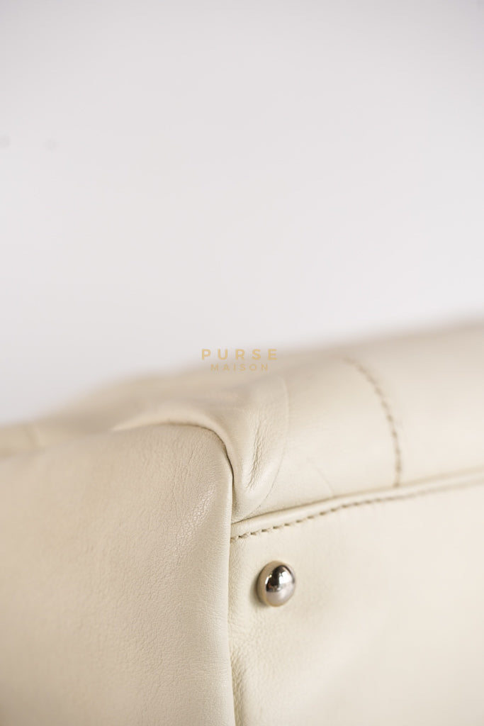Chevron V-Stitch Cream Calfskin Leather Boston Bag Series 10 | Purse Maison Luxury Bags Shop