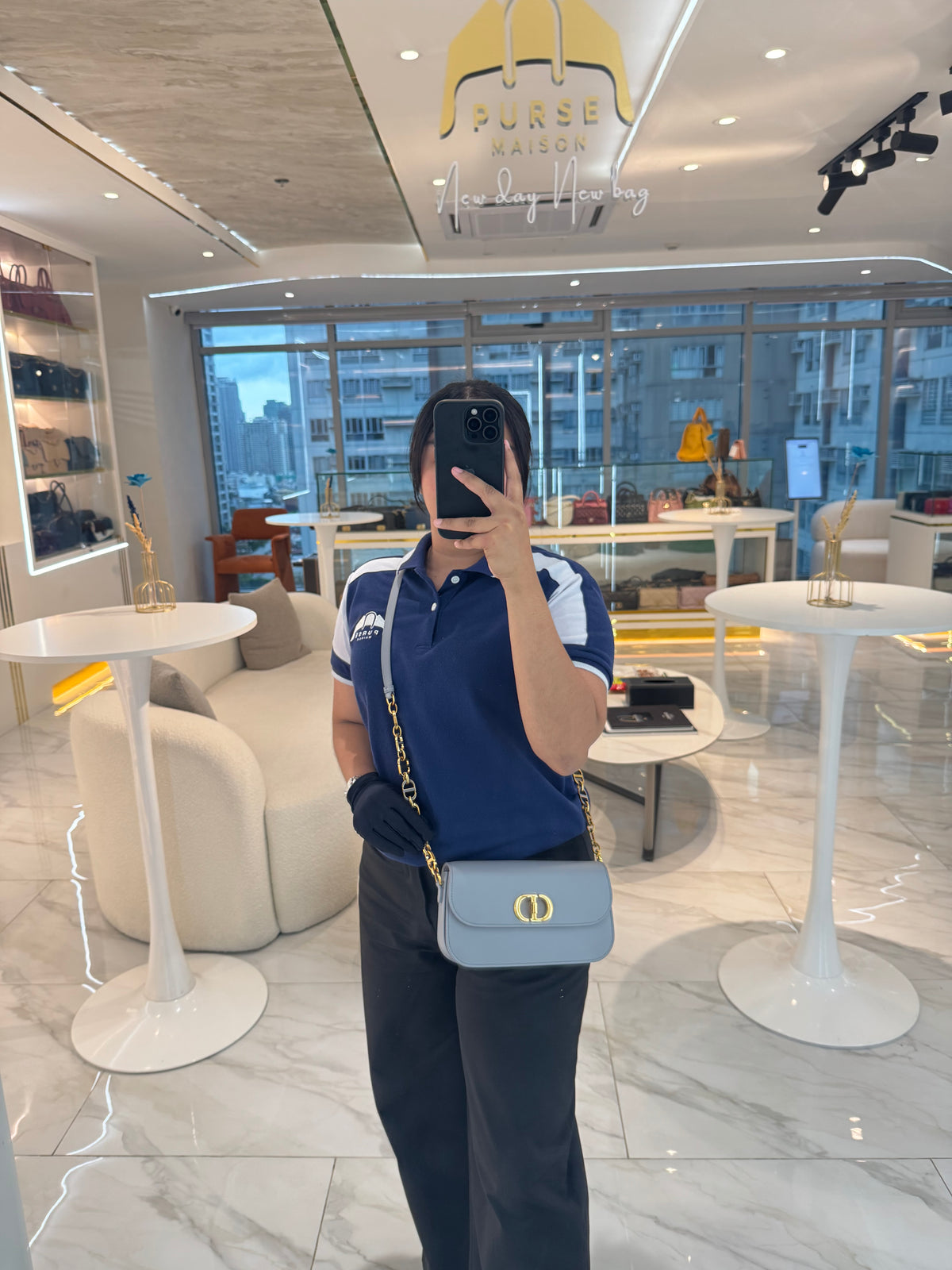 Christian Dior 30 Montaigne Avenue Bag in Gray Box Calfskin Leather and Gold Hardware | Purse Maison Luxury Bags Shop