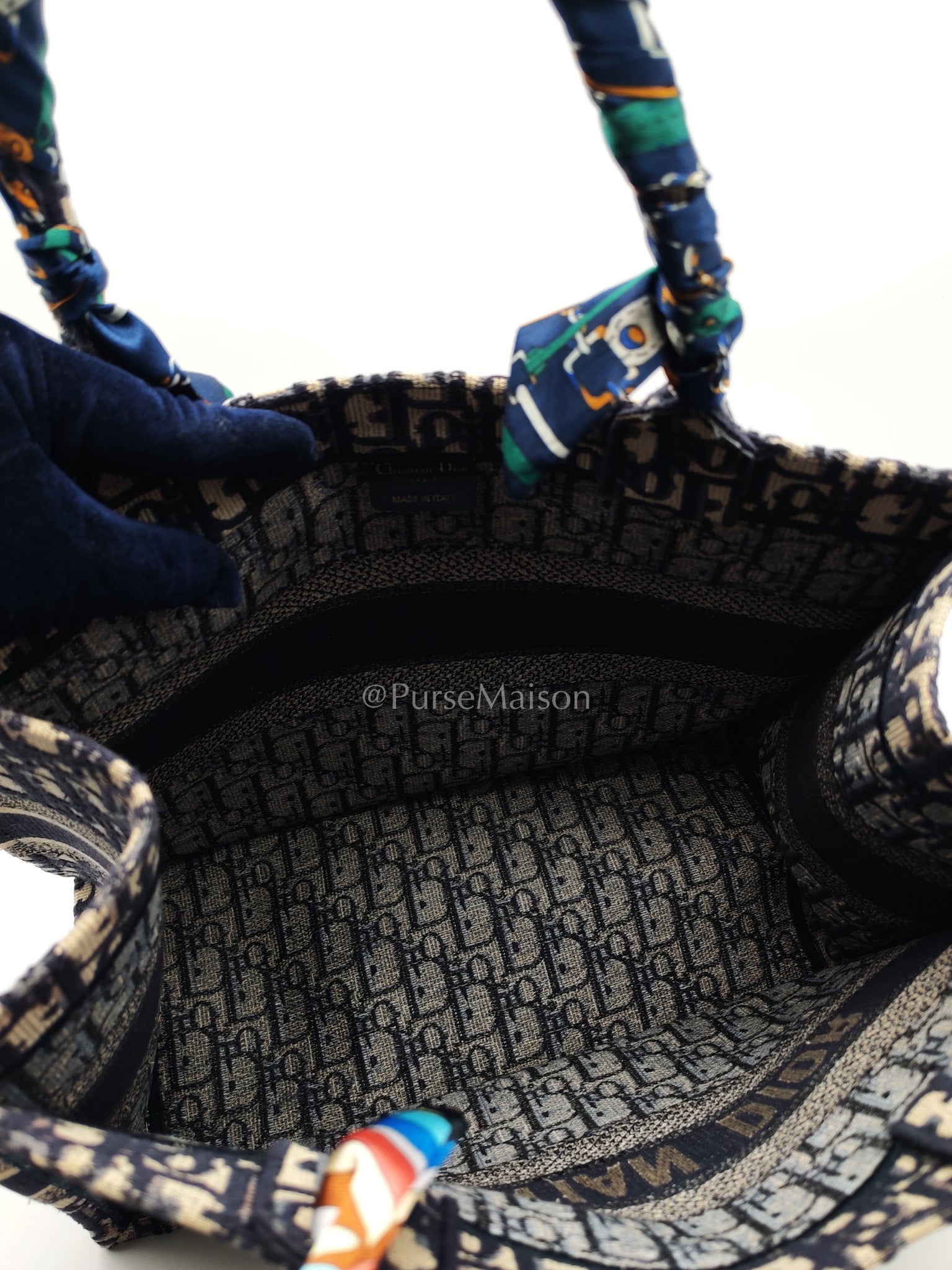Christian Dior Book Tote Medium in Blue Oblique Embroidered Canvas | Purse Maison Luxury Bags Shop