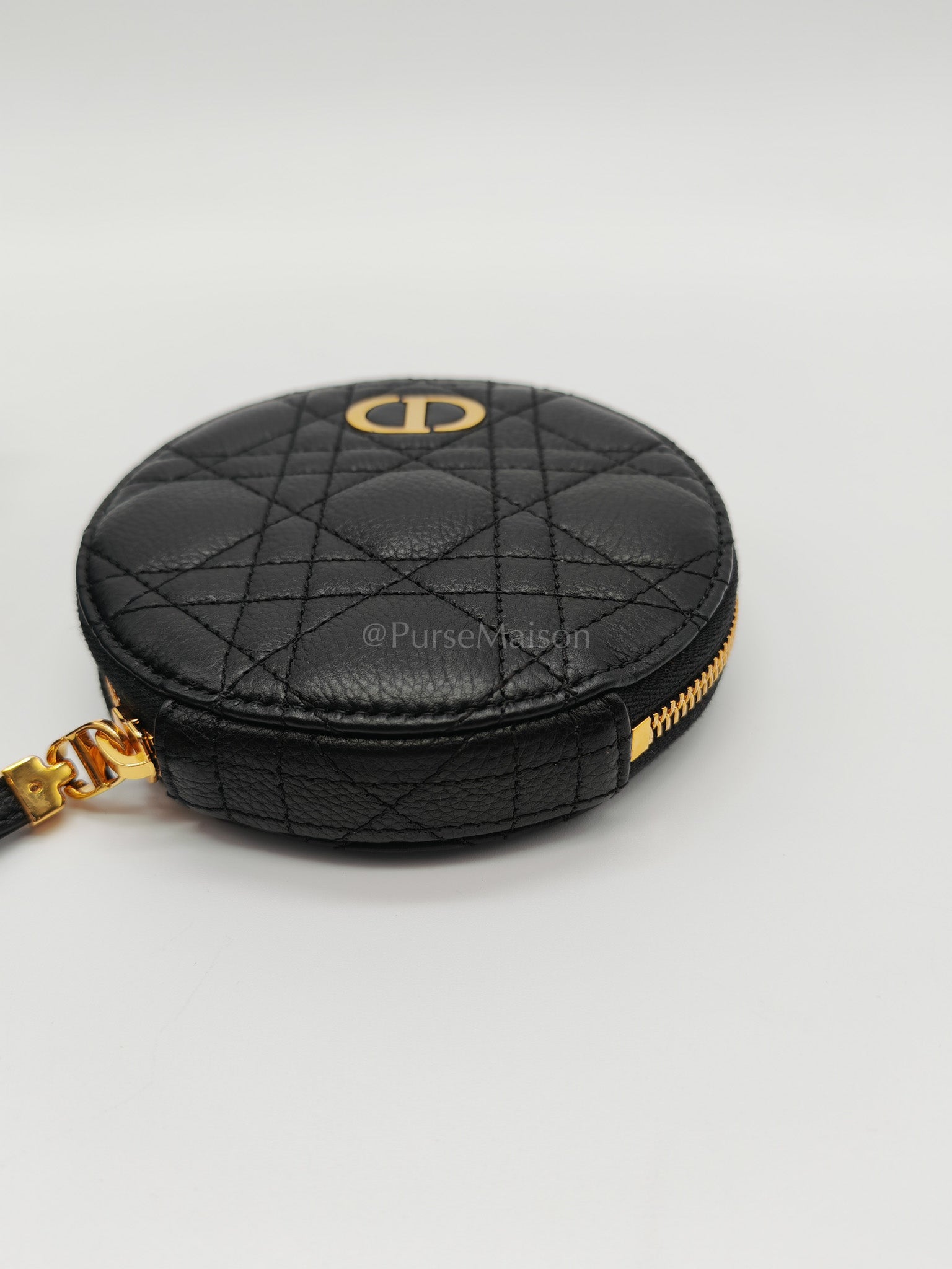 Caro Round Pouch in Black Cannage Calfskin Leather Chain Bag | Purse Maison Luxury Bags Shop