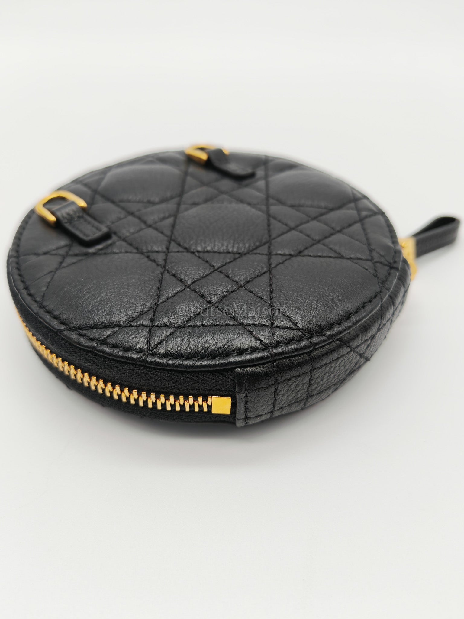 Caro Round Pouch in Black Cannage Calfskin Leather Chain Bag | Purse Maison Luxury Bags Shop