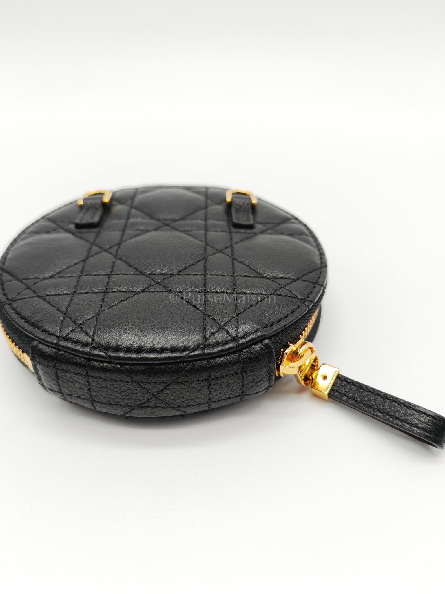 Caro Round Pouch in Black Cannage Calfskin Leather Chain Bag | Purse Maison Luxury Bags Shop