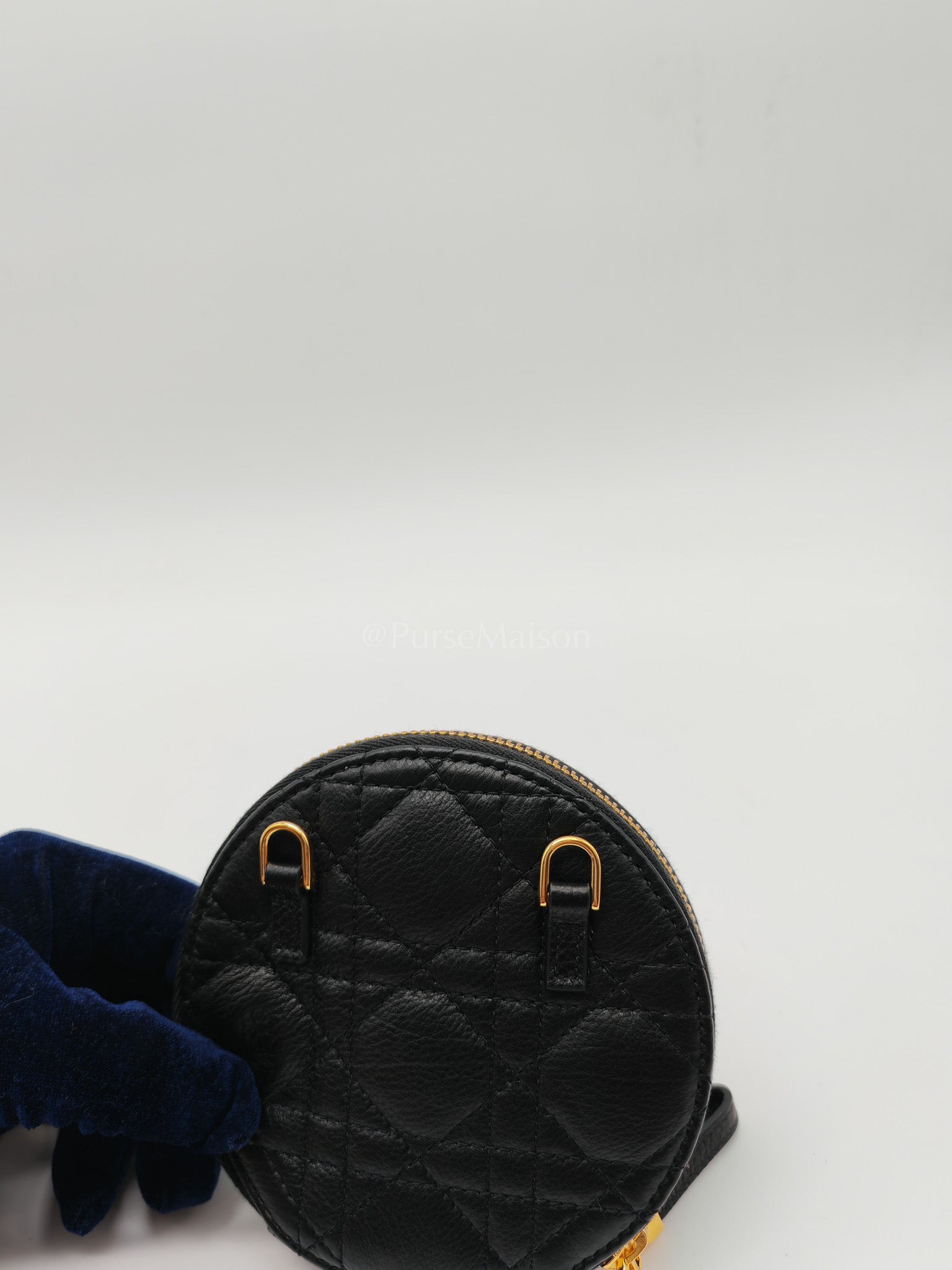 Caro Round Pouch in Black Cannage Calfskin Leather Chain Bag | Purse Maison Luxury Bags Shop