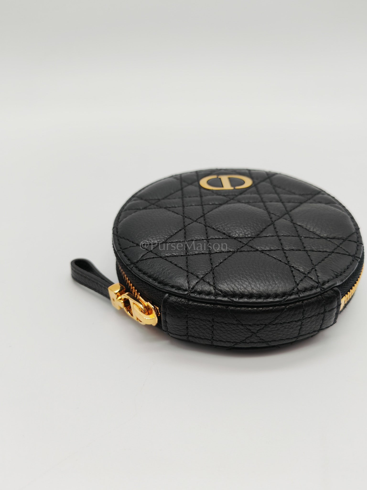 Caro Round Pouch in Black Cannage Calfskin Leather Chain Bag | Purse Maison Luxury Bags Shop