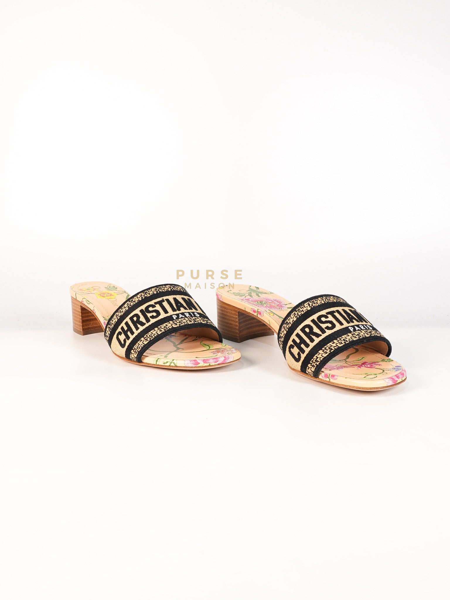 Dway Heeled Mule in Straw & Multicolor Size 36.5(24.1 cm) | Purse Maison Luxury Bags Shop