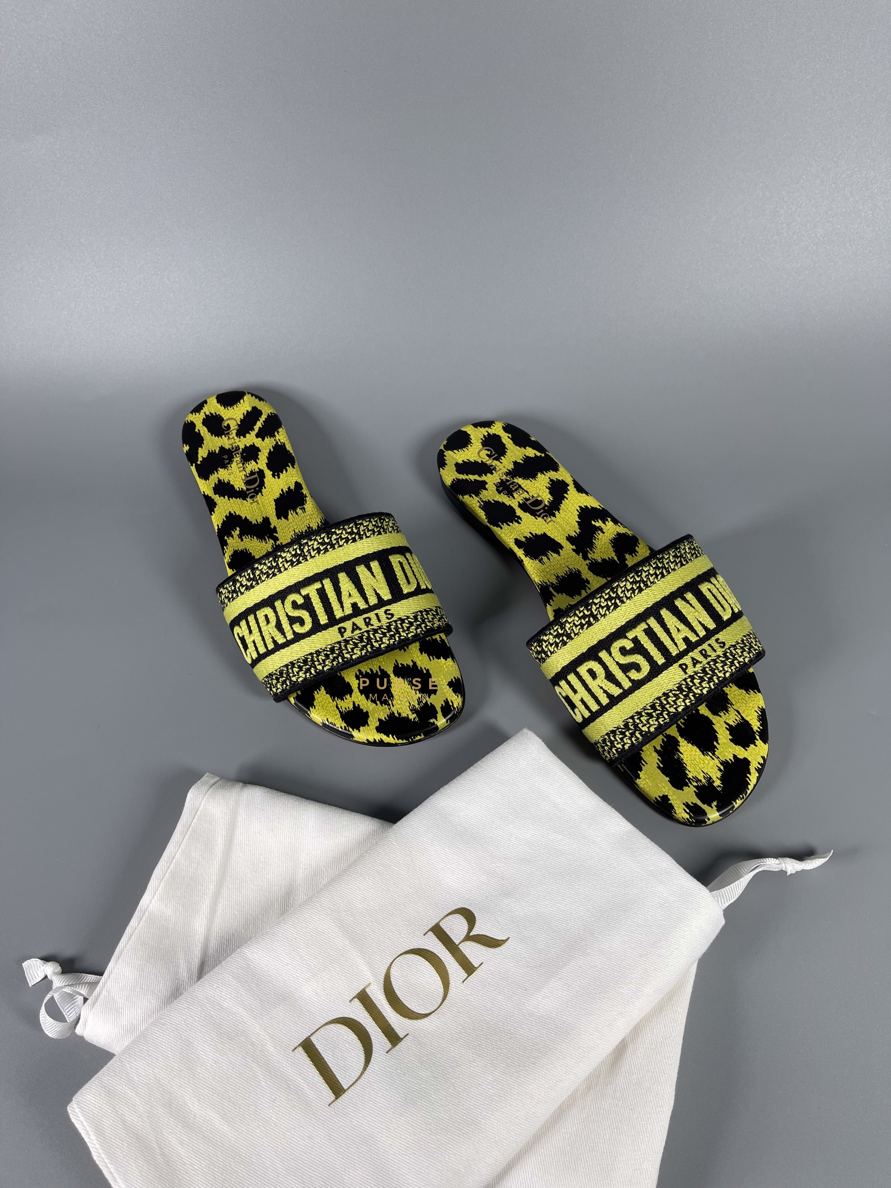 Christian Dior DWAY Slides Leopard Light Green Size 37 | Purse Maison Luxury Bags Shop