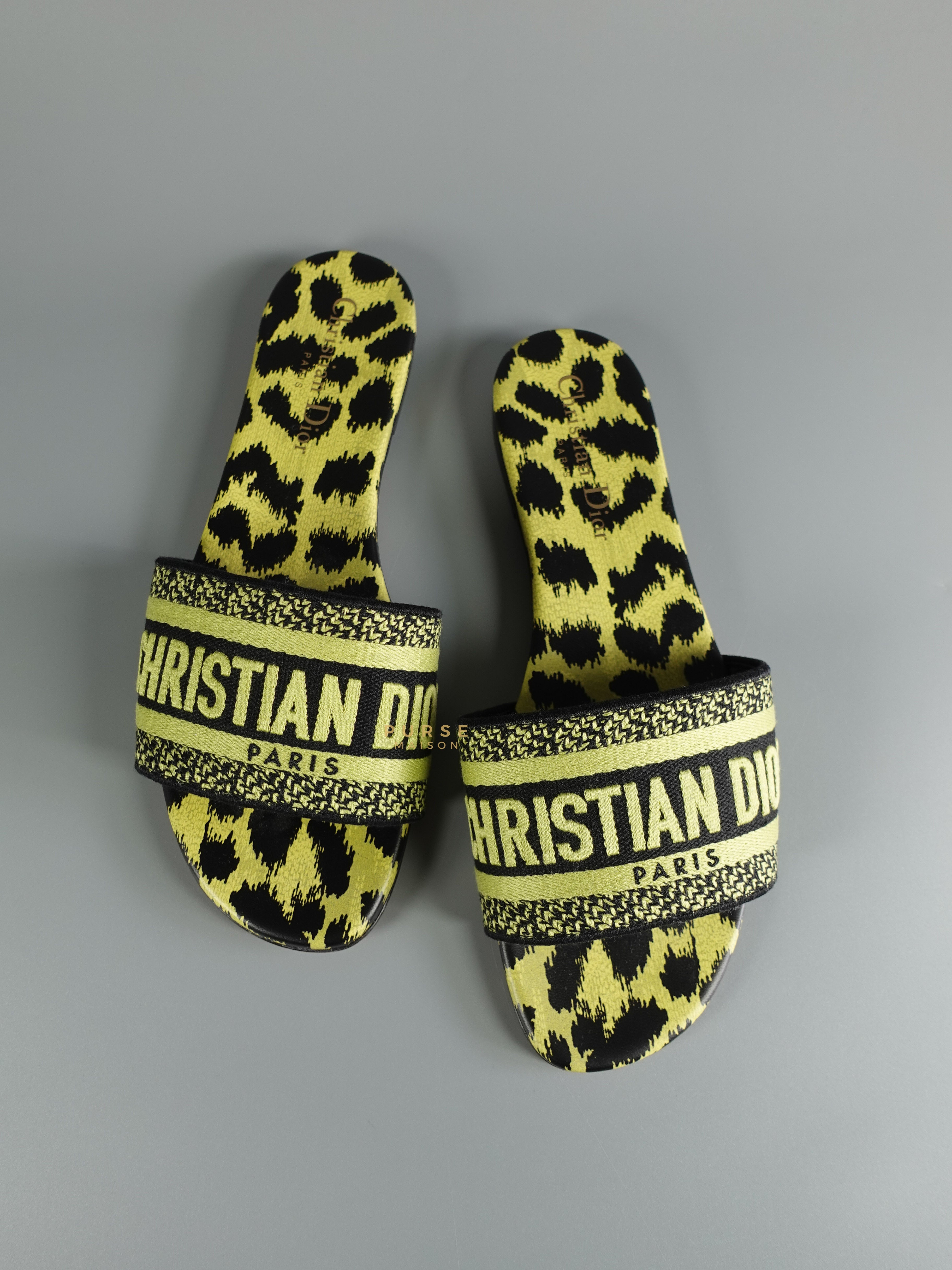 Christian Dior DWAY Slides Leopard Light Green Size 37 | Purse Maison Luxury Bags Shop