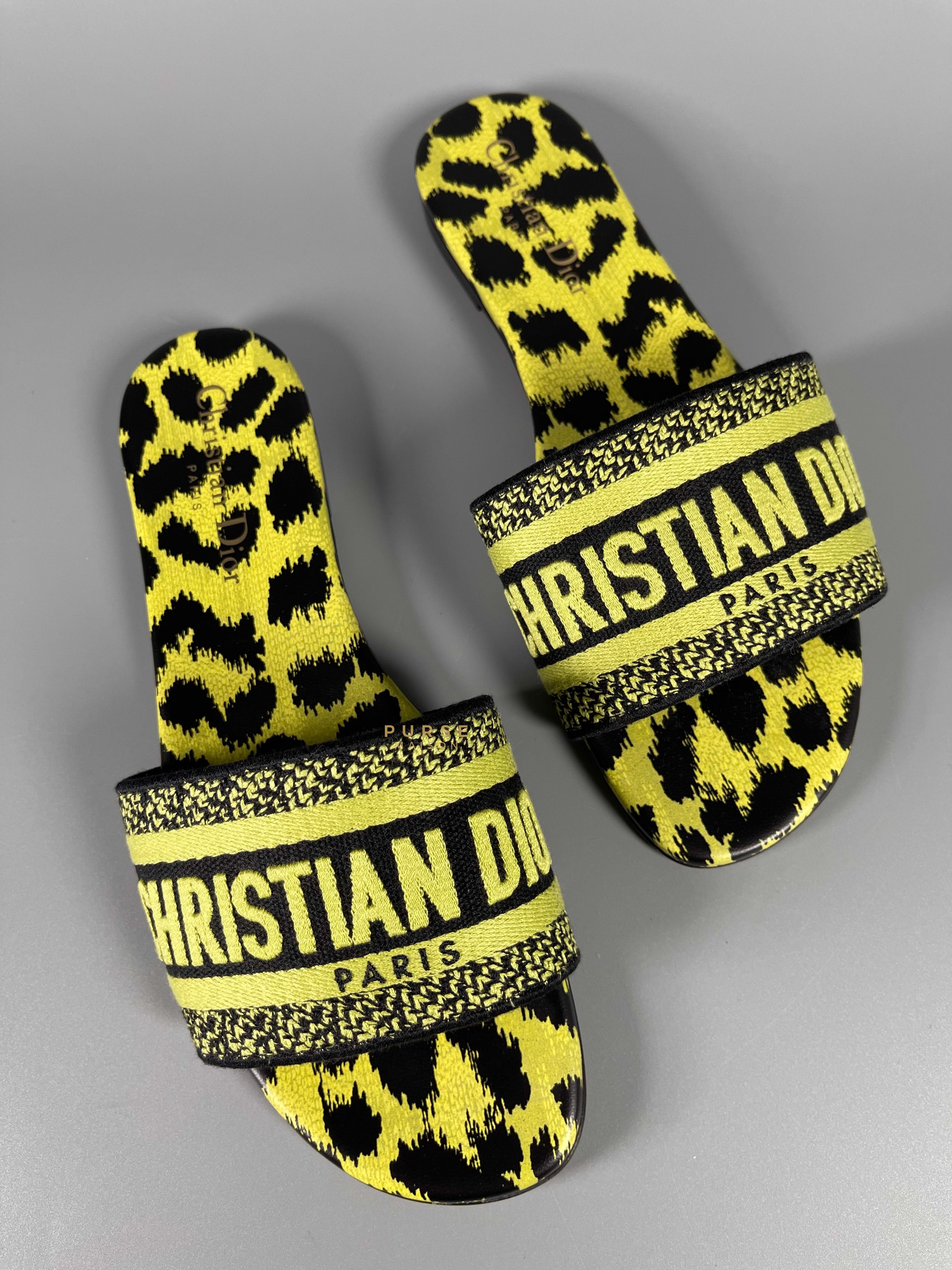 Christian Dior DWAY Slides Leopard Light Green Size 37 | Purse Maison Luxury Bags Shop