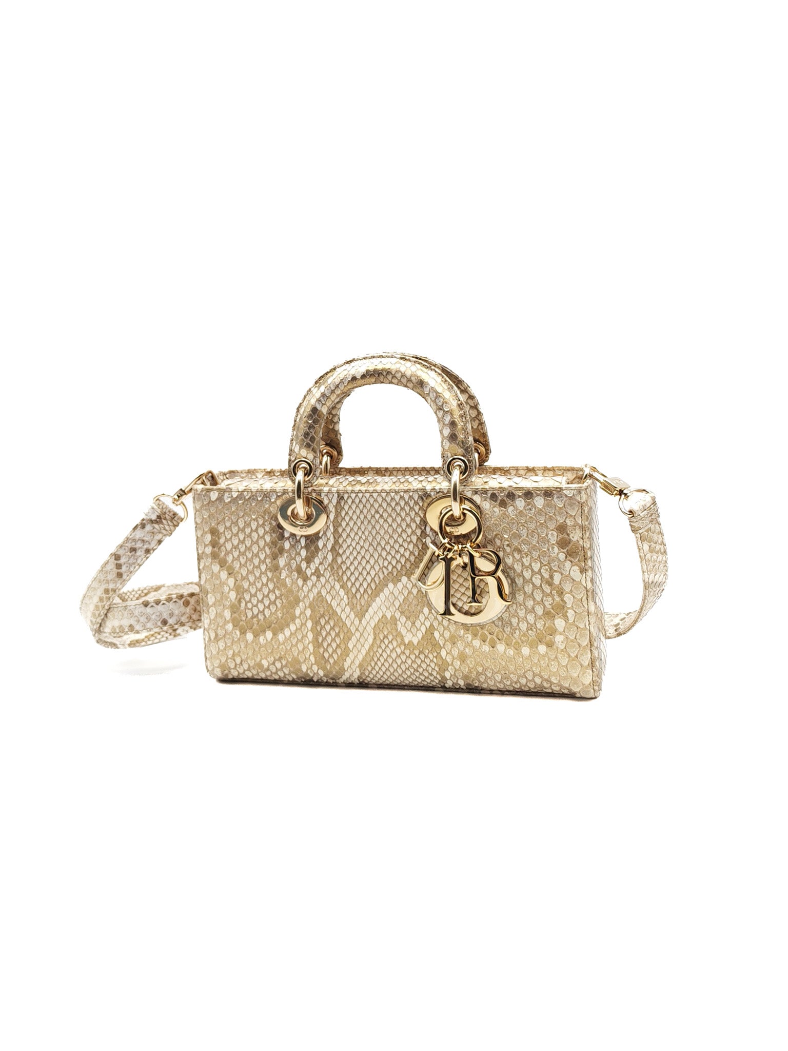 Lady D-Joy Medium in Gold Python Leather & Light Gold Hardware | Purse Maison Luxury Bags Shop