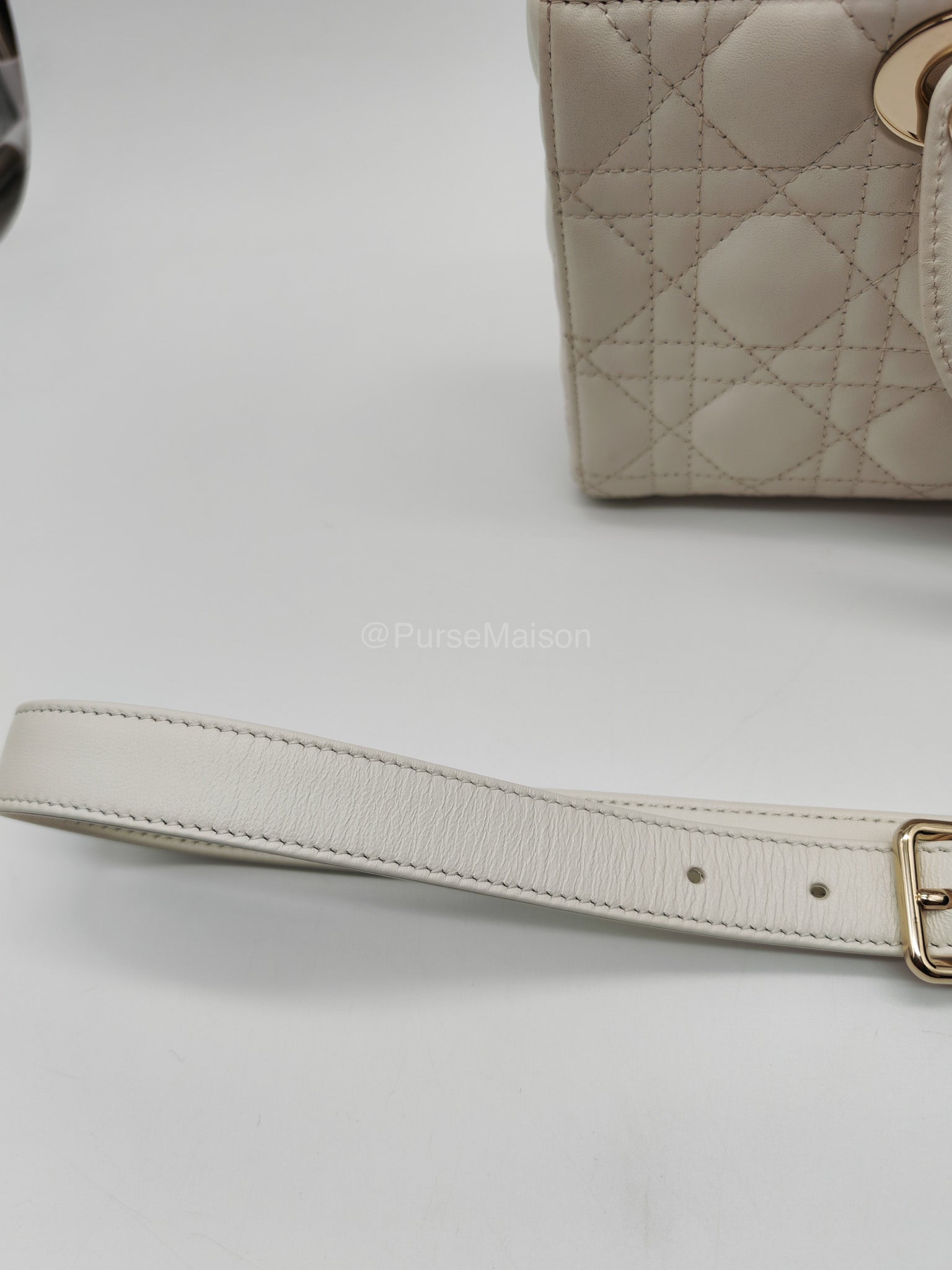 Christian Dior Lady D-Joy Medium in White Cannage Lambskin Leather Light Gold Hardware | Purse Maison Luxury Bags Shop