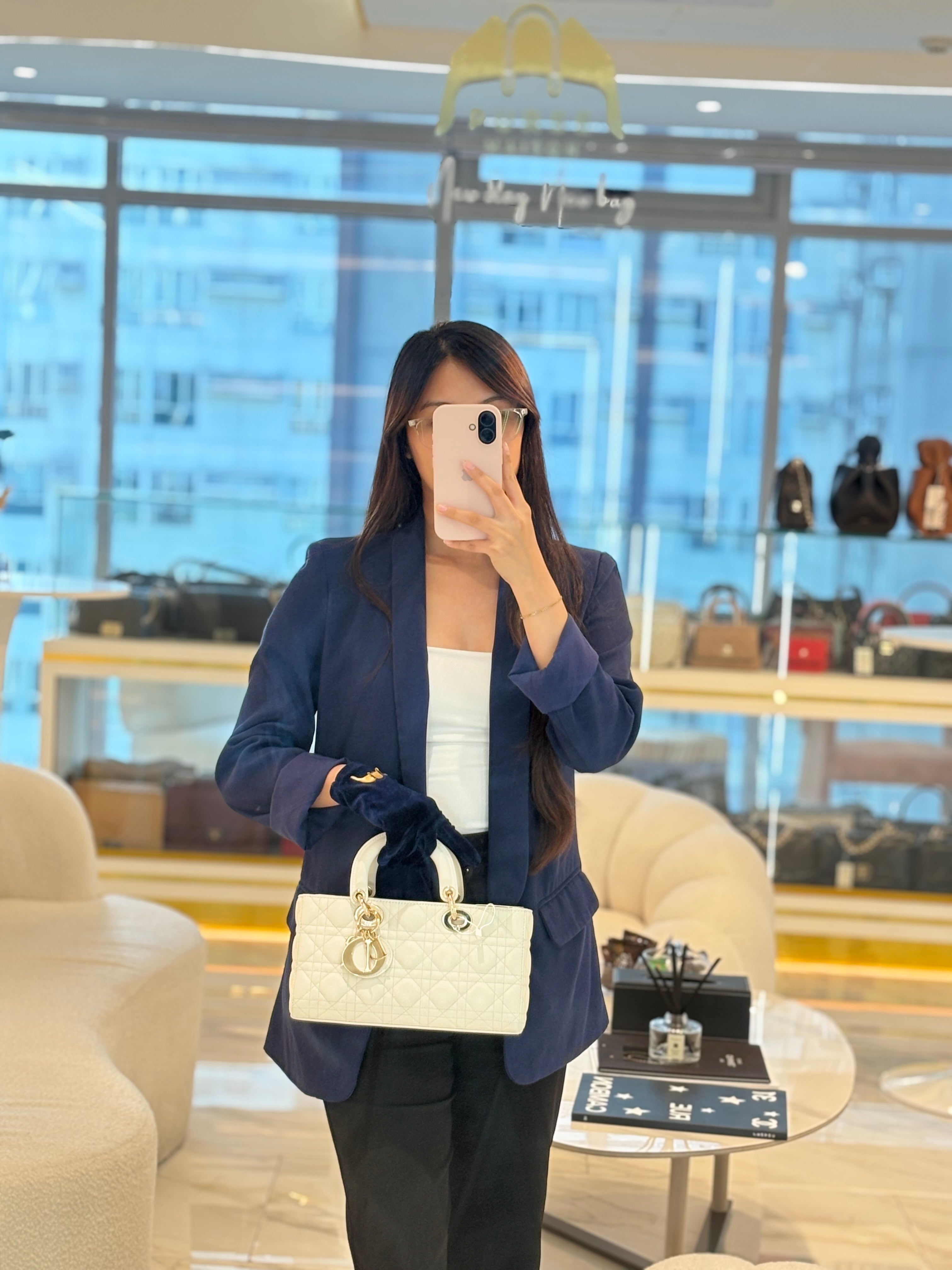 Lady D-Joy Medium in White Cannage Lambskin Leather Light Gold Hardware | Purse Maison Luxury Bags Shop