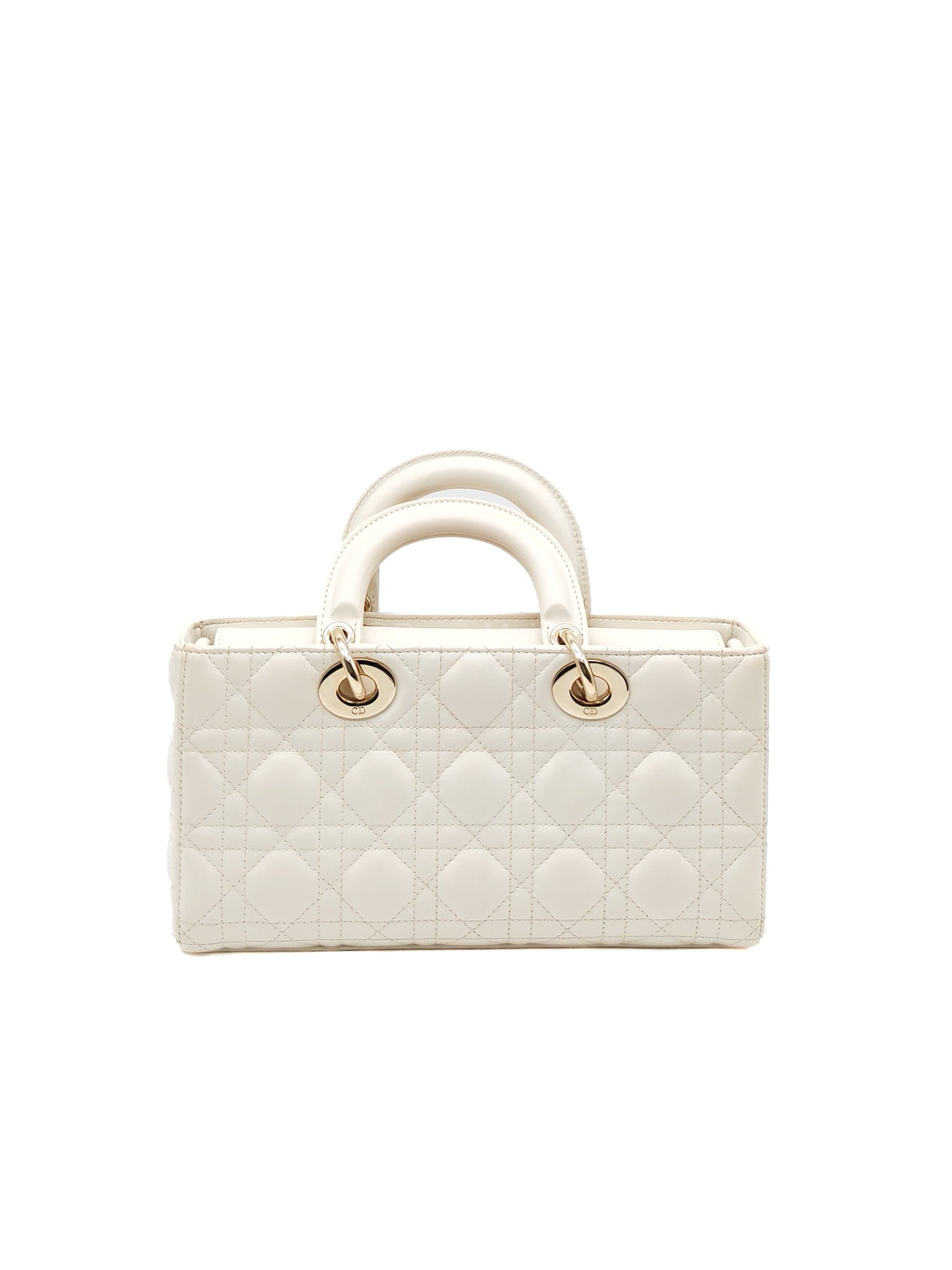 Christian Dior Lady D-Joy Medium in White Cannage Lambskin Leather Light Gold Hardware | Purse Maison Luxury Bags Shop
