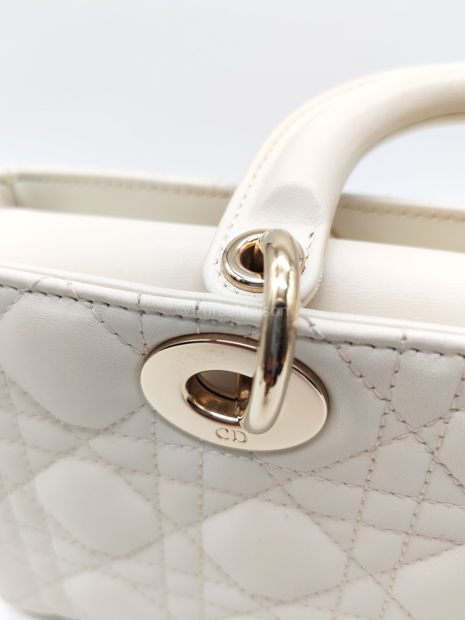 Christian Dior Lady D-Joy Medium in White Cannage Lambskin Leather Light Gold Hardware | Purse Maison Luxury Bags Shop