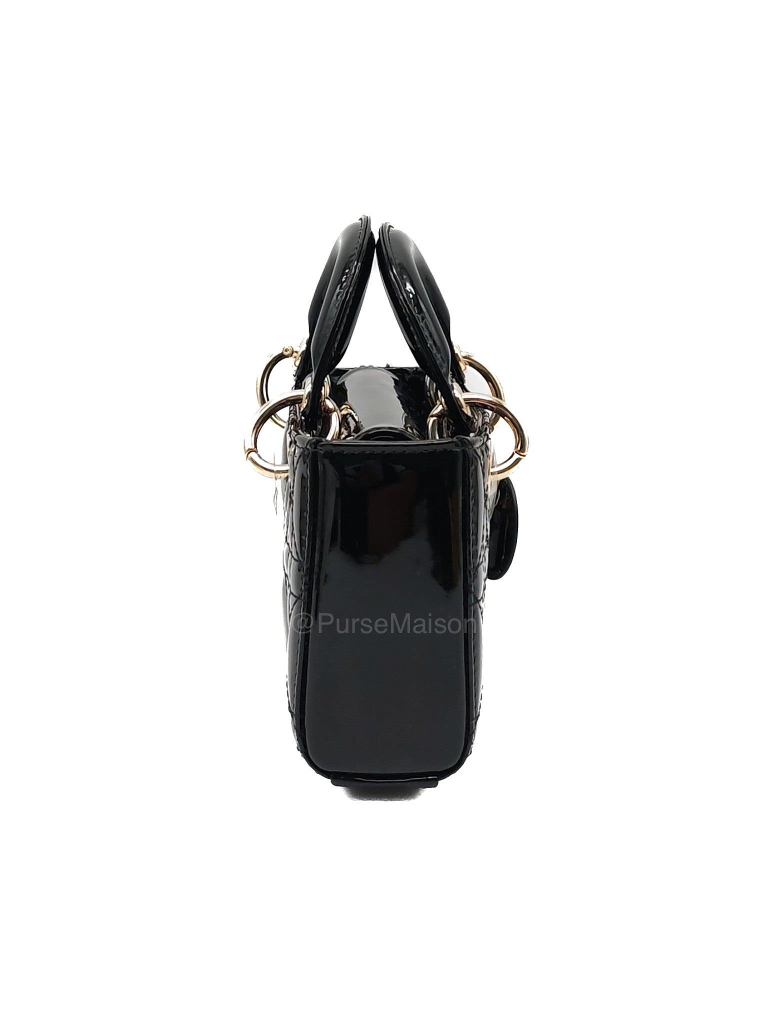 Christian Dior Lady D-Joy Micro in Black Patent Cannage Calfskin Leather and Light Gold Hardware | Purse Maison Luxury Bags Shop