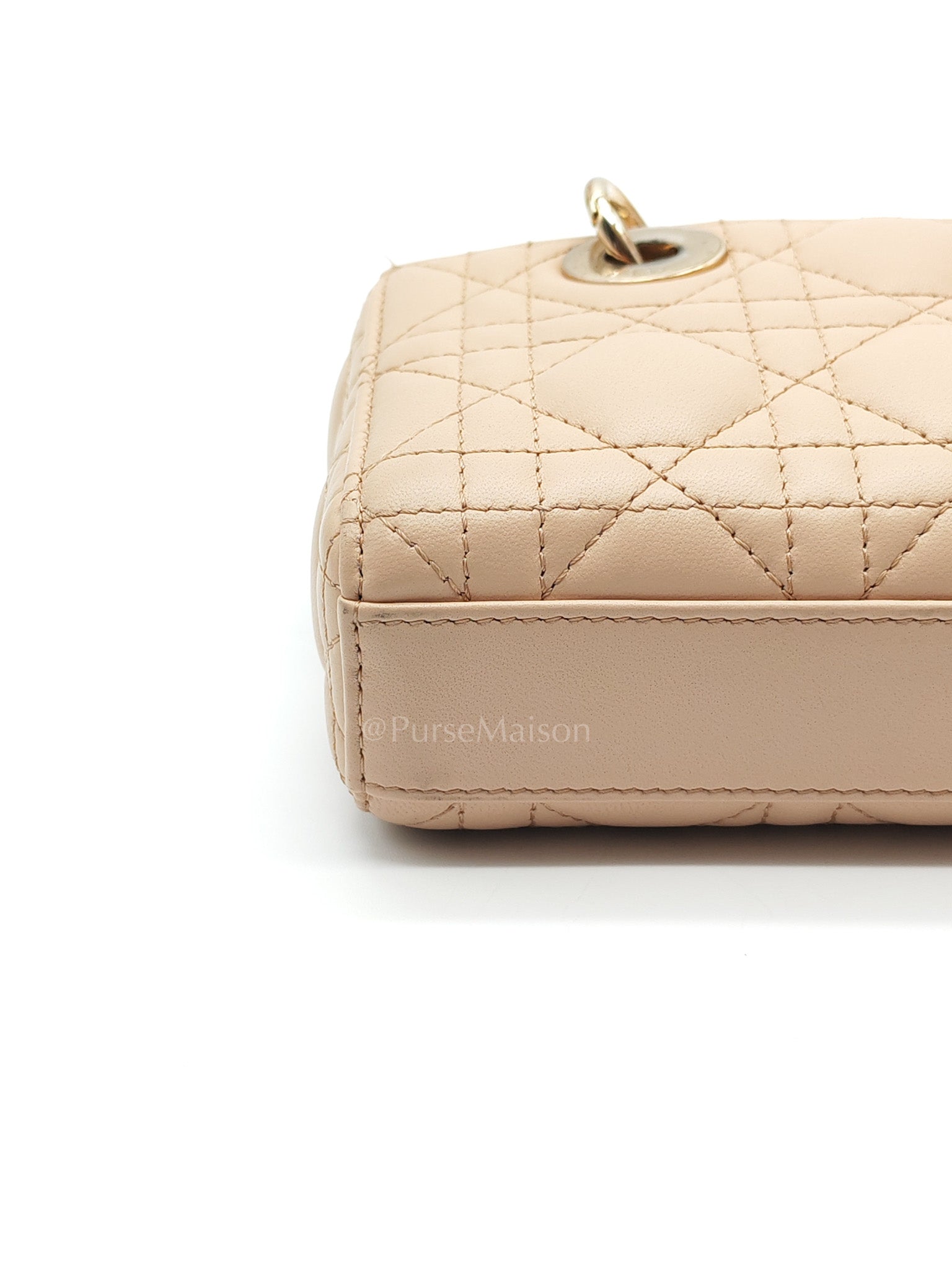 Lady D-Joy Nano in Beige Cannage Lambskin Leather Light Gold Hardware | Purse Maison Luxury Bags Shop