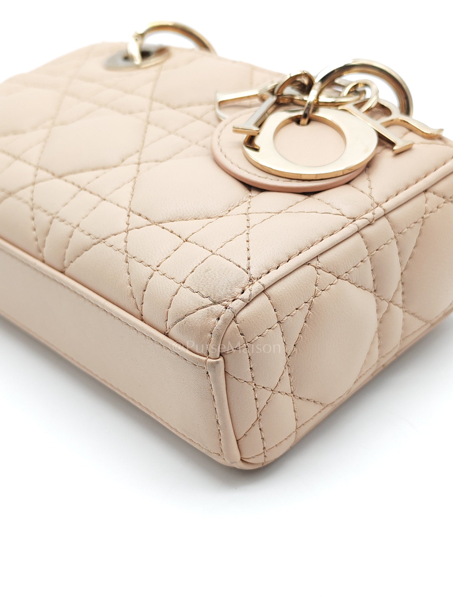 Lady D-Joy Nano in Beige Cannage Lambskin Leather Light Gold Hardware | Purse Maison Luxury Bags Shop