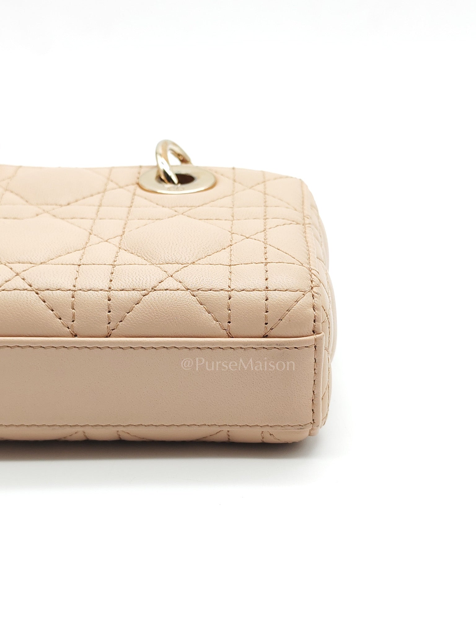 Lady D-Joy Nano in Beige Cannage Lambskin Leather Light Gold Hardware | Purse Maison Luxury Bags Shop