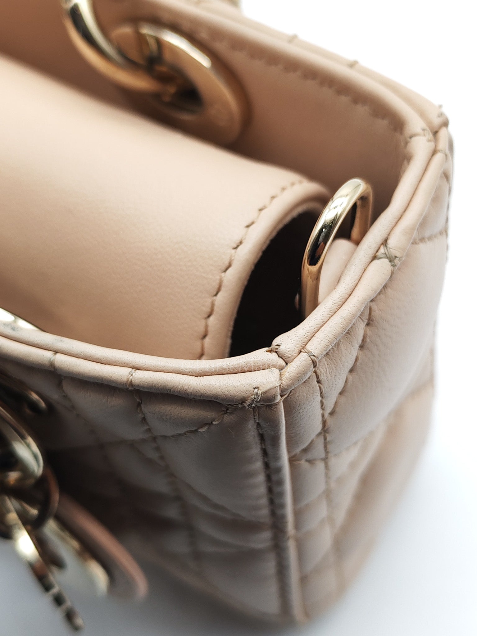 Lady D-Joy Nano in Beige Cannage Lambskin Leather Light Gold Hardware | Purse Maison Luxury Bags Shop