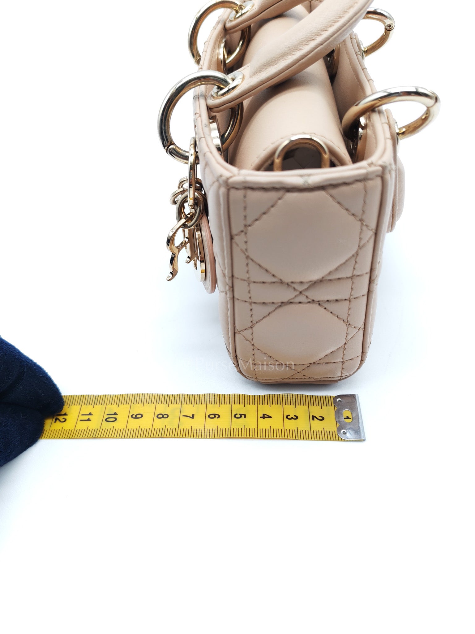 Lady D-Joy Nano in Beige Cannage Lambskin Leather Light Gold Hardware | Purse Maison Luxury Bags Shop