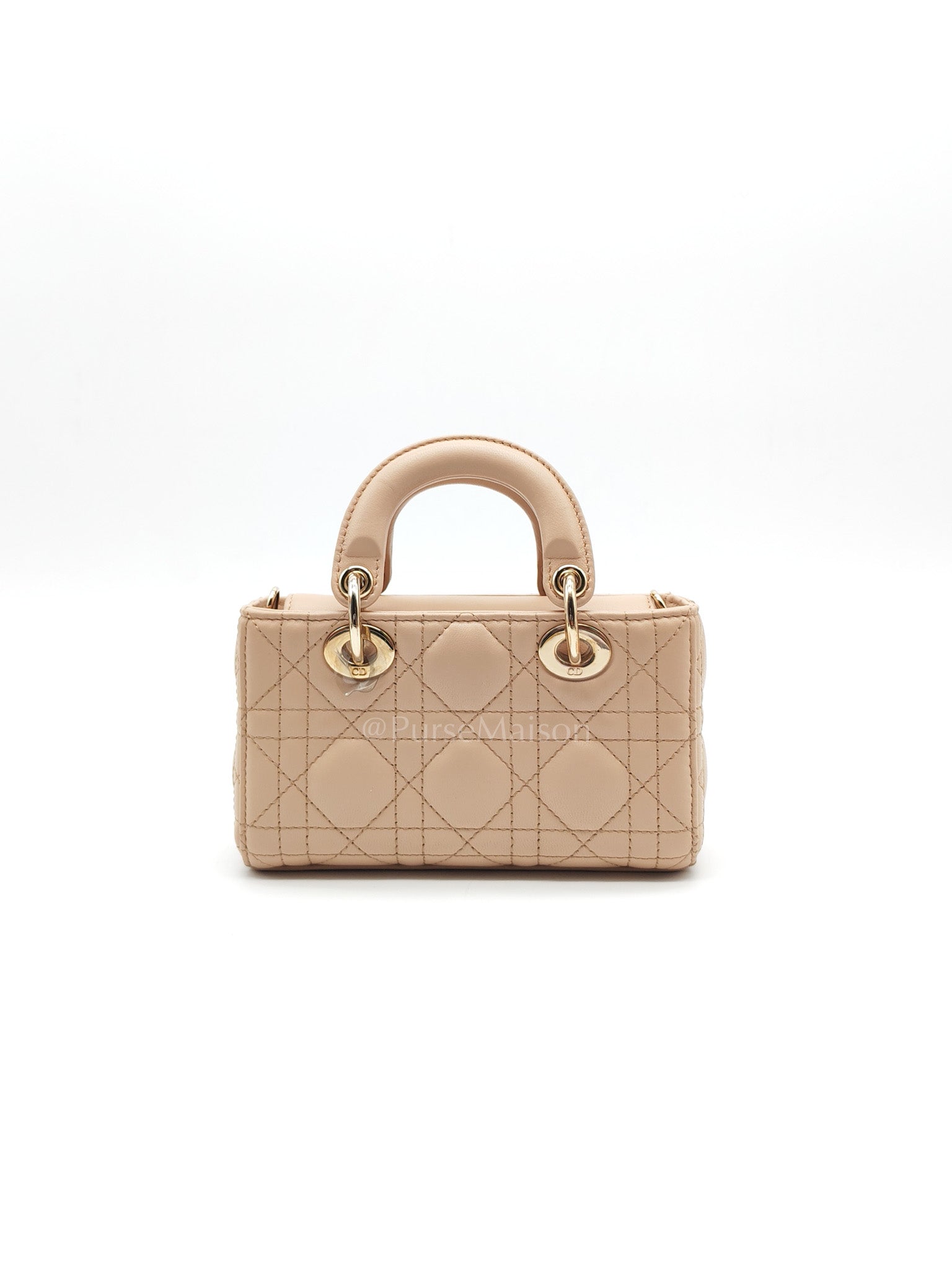 Lady D-Joy Nano in Beige Cannage Lambskin Leather Light Gold Hardware | Purse Maison Luxury Bags Shop
